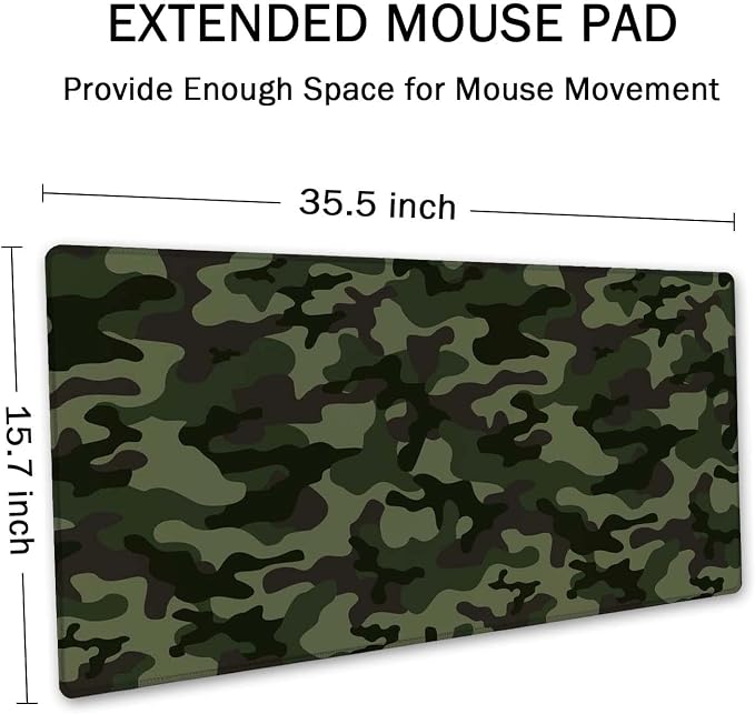 SSOIU Extended Gaming Mouse Pad (35.5x15.7 in), Large Non-Slip Rubber Base Mousepad with Stitched Edges, Waterproof Keyboard Mouse Mat Desk Pad for Work, Game, Office, Home - Green Camouflage