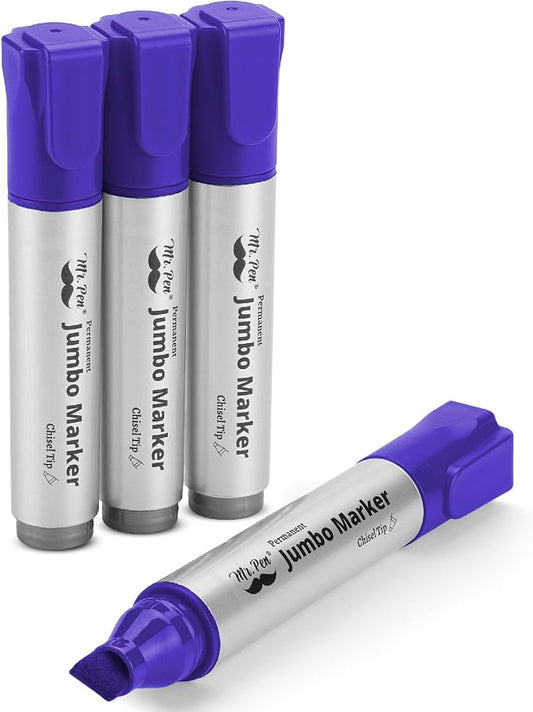 Mr. Pen- Jumbo Permanent Markers, 4 Pack, Purple, Chisel Tip, Wide Tip | Large, Thick Permanent Markers for Canvas, Posters Board, Fabric, Window, Glass, Wood, Waterproof, Quick Dry