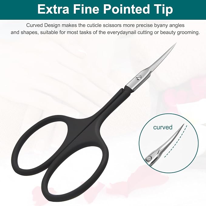 CGBE Cuticle Scissors, Extra Fine Curved Eyebrow Scissors, Black | Stainless Steel, Round Handle, Precise Pointed Tip, Hangnail And Dry Skin Trimming, Russian Manicure Care