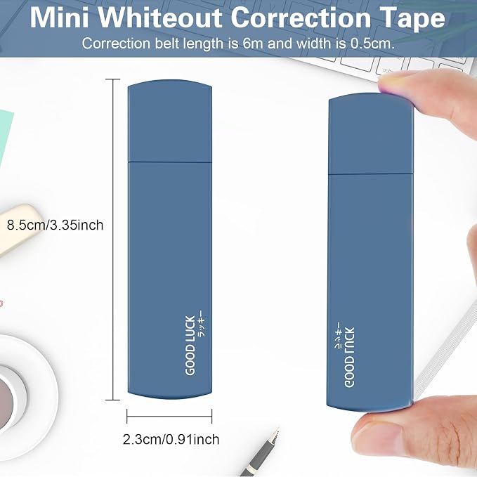 6Pcs Mini White Correction Tapes, Quick Dry Smooth Pull Out for Writing, 118Ft Aesthetic Correction Tape Cute White Tape Macaron Color for Students Writing School Home Office Supplies(Blue)