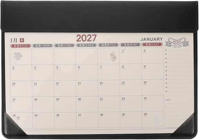 Kisangel Large Desk Blotter Calendar - 2027 PU Leather Computer Pad with Monthly Calendar - 17x12" Desk Mat for Home Office School Study