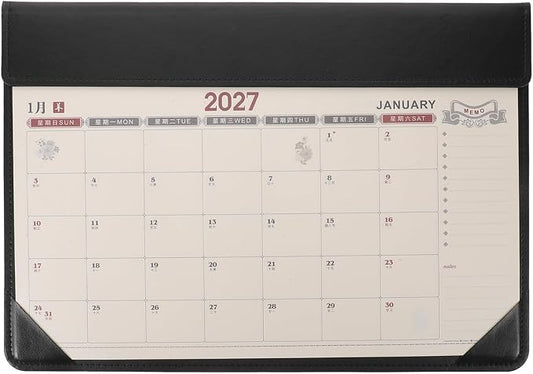Kisangel Large Desk Blotter Calendar - 2027 PU Leather Computer Pad with Monthly Calendar - 17x12" Desk Mat for Home Office School Study