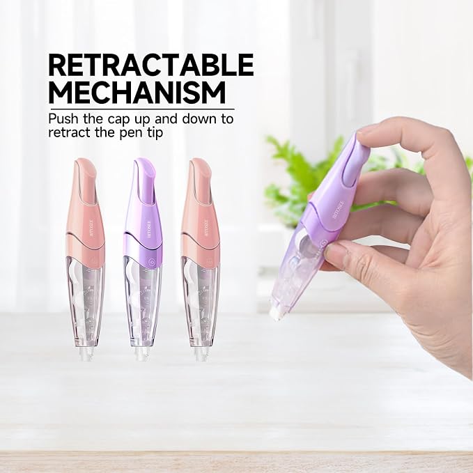 White Correction Tape, Retractable Refillable Correction Tape, With Smooth Pull Out Tape Applicator, Aesthetic Cute Correction Pen for Office Supplies