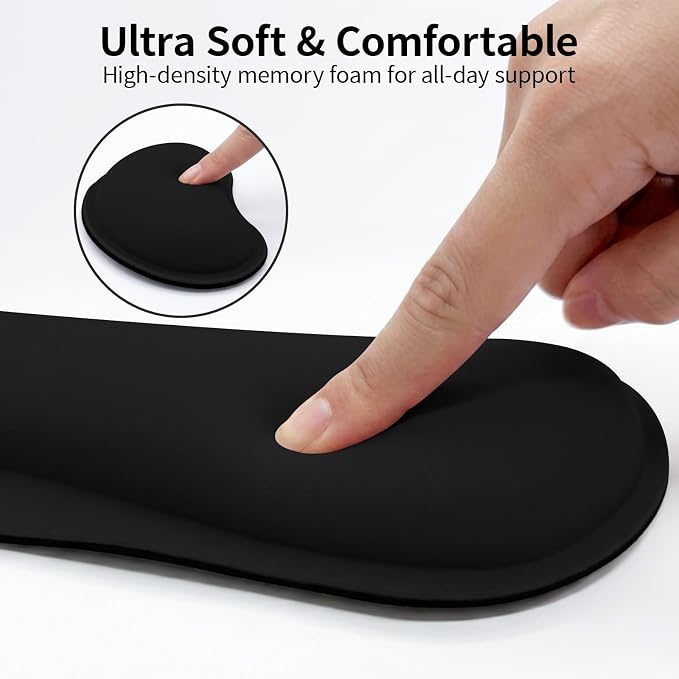 Bloss 2 Black Wrist Rest for Mouse & Keyboard, Ergonomic Wrist Support | Soft Memory Foam, Rubber Non-Slip, Wrist Rest for Mouse, Breathable, 1.2" Thick