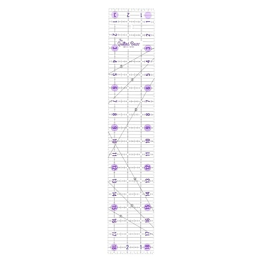 The Quilted Bear Rectangular Acrylic Quilting Ruler, 3.5" x 18.5" | Non-Slip, Precise Bold Lines, 30, 45 & 60 Degree Angles, 3mm Thick Transparent Acrylic, for Quilt Blocks, Sewing & Craft