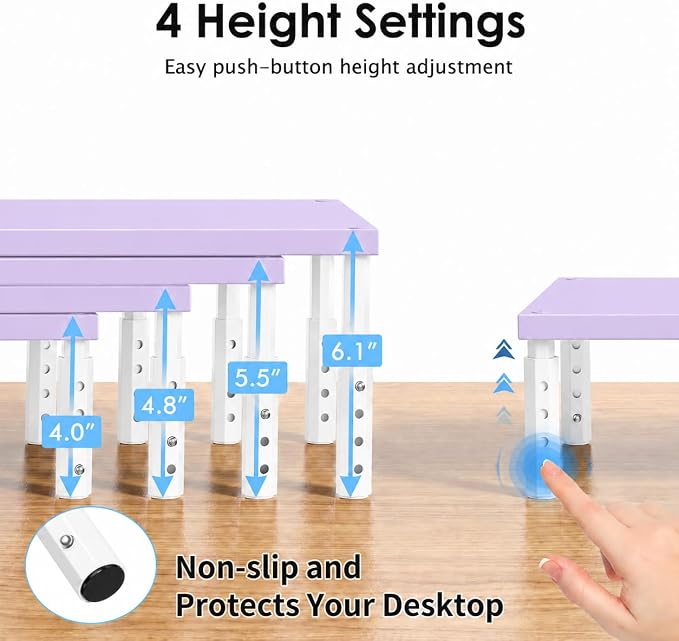 OPNICE Desk Organizers and Accessories, Adjustable Computer Monitor Stand Riser, Laptop Stand, Office Desk Accessories & Workspace Organizers for Women, Purple Wood