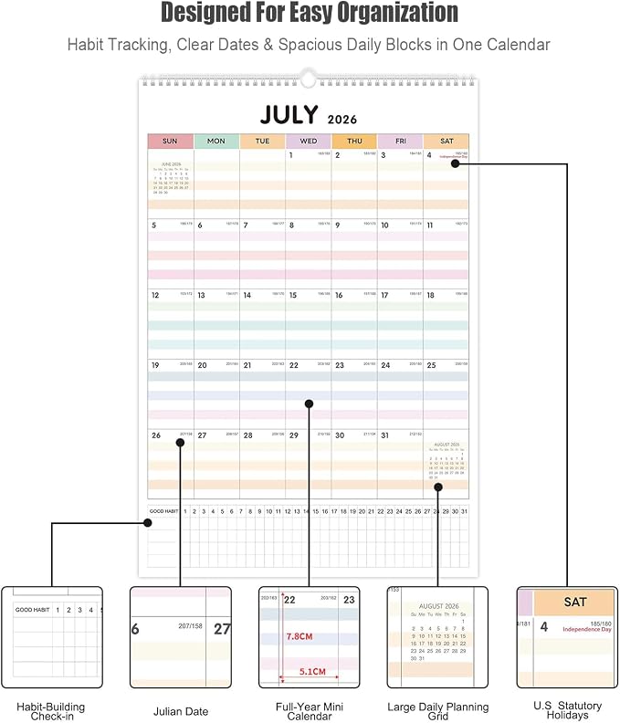 Comix 2026-2027 Wall Calendar,22x15 Extra Large Monthly Planner,18 Months July 2026 to December 2027 with Habit Tracking,Thick Paper for Home Office Classroom