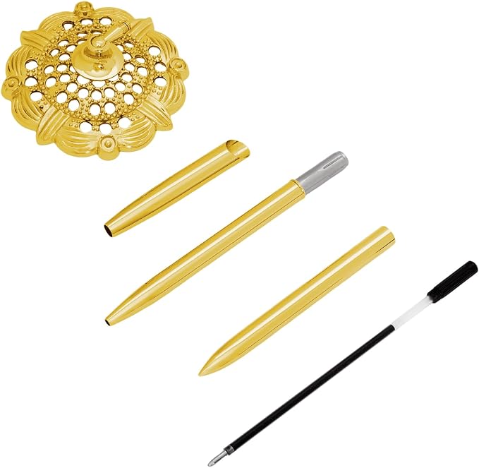 2 Pcs Gold Hollow Round Pen Holder Metal Pen Stand Holder Set Signing Pen Set Signing Desk Ballpoint Pens for Guest Book Wedding Birthday Party Graduation Teacher Office Business