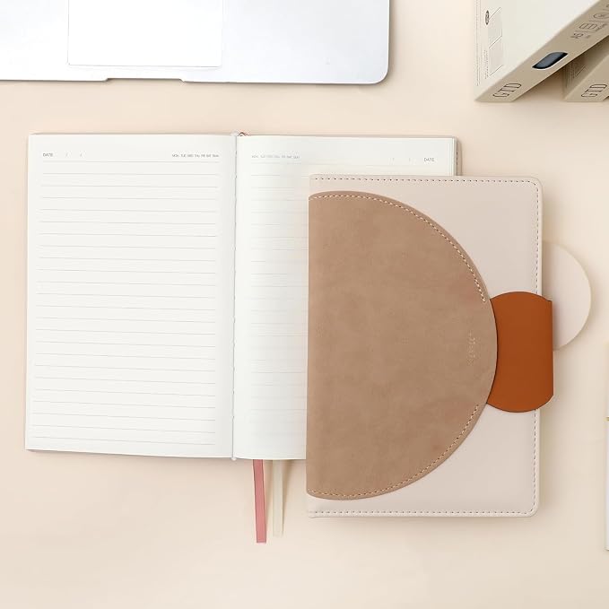 CAGIE Lined Journal for Women, 100GSM Leather Journals for Writing with Buckle Closure,A5 Hardcover Diary Journaling Notebooks for Business Work School Note Taking 5.9" x8.5 (Brown x 2)