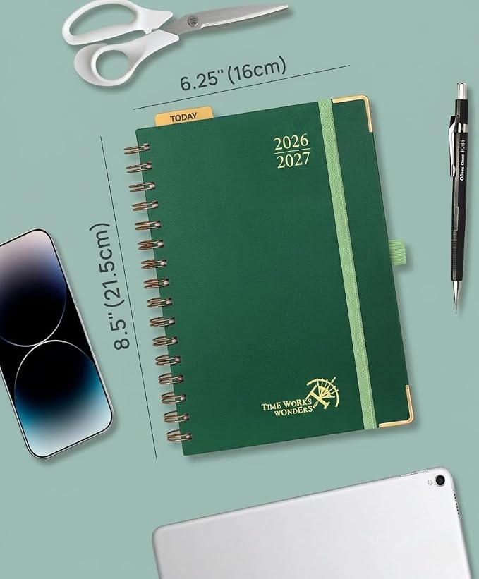 POPRUN 2026-2027 Weekly Planner 6.25" x 8.5" Weekly and Monthly Planner | Jul 2026 - Jun 2027 Daily Agenda Book with Hourly Schedule, Tabs, Hardcover, School and Office Supplies- Dark Green
