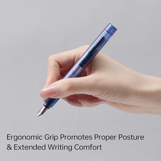 Kaco SKY Fountain Pen with Extra 8 Cartridges, Black Ink Pen with Fine Nib and Ink Converter, Black