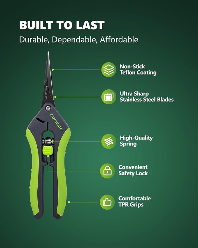 2pcs 6.5" Pruning Shears for Gardening Ultra Sharp Garden Scissors | Plant Snips for Precise Cuts, Stainless Steel Bonsai Clippers with Spring Loaded, Garden Shears (1pc Straight & 1pc Curved)