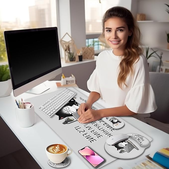 LIMKRIAN Cat Ergonomic Mouse Pad with Wrist Rest Desk Mat Sets Accessories | Cute Mouse Pads for Desk, Gaming Mouse Pad Wrist Support, Keyboard Mat Wrist Rest, Coaster, Funny Office Desk Accessories