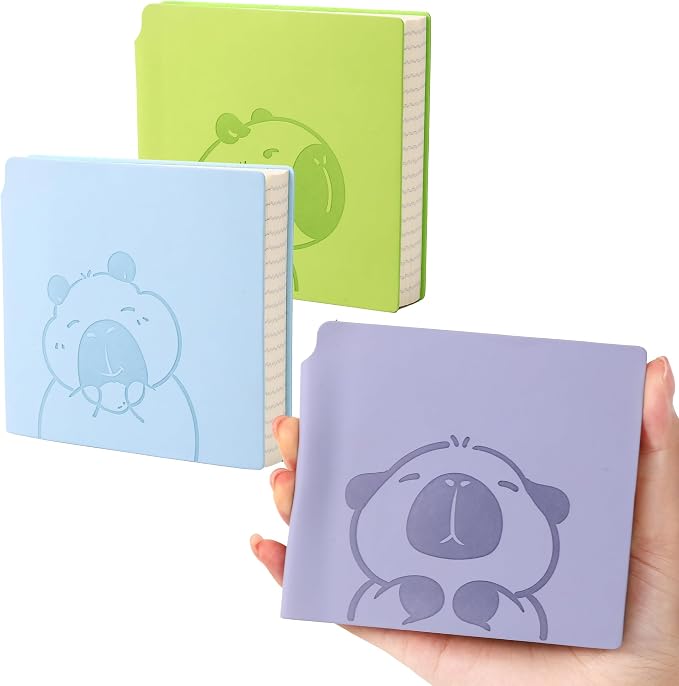 BOBO RABBIT 3 Pack Mini Grid Notebooks Pocket Size Graph Paper Journal Total 600 Pages Steno Pads Memo Notebook Small Softcover Leather Cartoon Capybara Pattern Cute Journal for Writing Sketching Drawing Lay Flat, 3.9"x3.9" Inner(Mini Square)