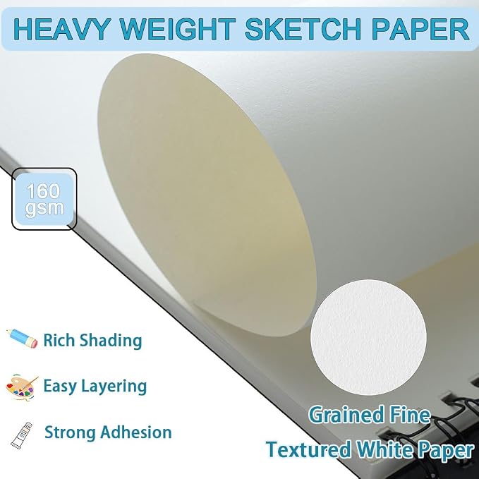 King Mills Big Sketchbook, Hard Cover Sketch Book, A3 Notebook, 11.7"x16.5" | 160GSM Extra Thick Paper, Spiral Bound, For Painting & Mixed Media, Art Book, 40 Sheets/ 80 Pages