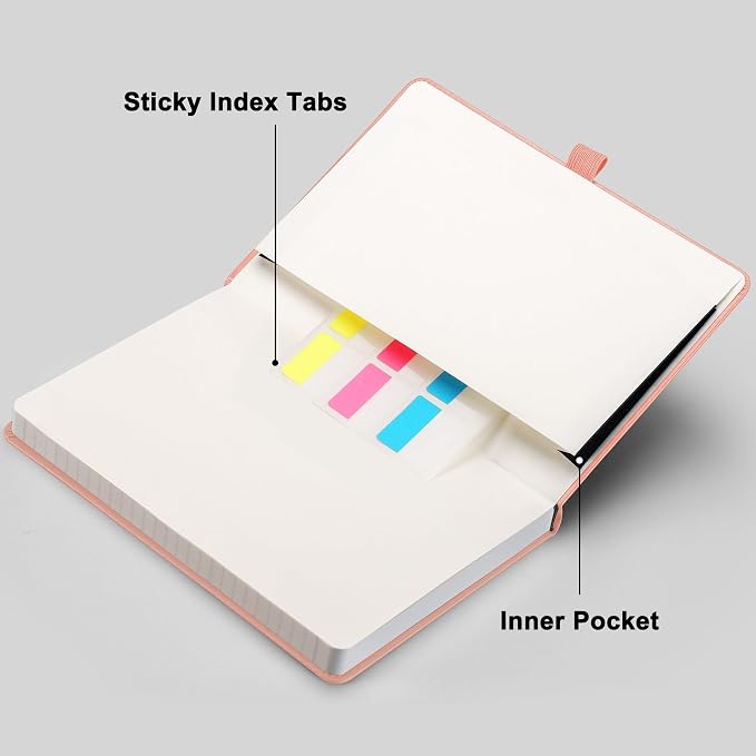 RETTACY Graph Grid Paper Notebook, 192 Pages, A5 Size (5.7'' x 8.3'') | 5 Squares per Inch, Leather Hardcover, 100 GSM Thick Paper, for School, Students, Math, Engineering (Pink)