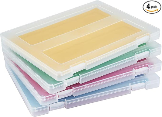 4 Pack A4 Paper Storage Box, 8.5 x 11 Project Case for US letter, Thick Scrapbook Storage Box Craft Storage Box Art Supplies Storage and Organization, Board Game Storage and Organizers
