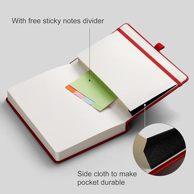AHGXG Lined Journal Notebook, 320 Numbered Pages, A5 (5.75'' X 8.38'') | Thick Lined Notebook for Note Taking, 100GSM Paper, Leather Hardcover, for Women Men (Red)