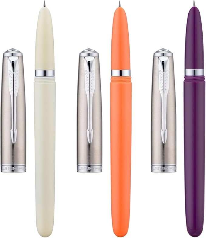 3 Jinhao 86 Fountain Pen Set (Orange, Purple and White Resin) Extra Fine Nib with Refillable Ink Converter
