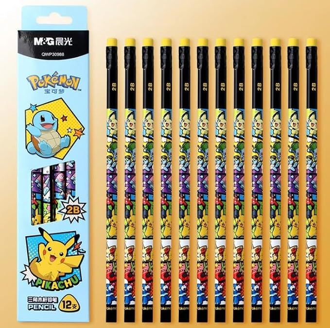 Pikachu Pencils with Eraser, 2B Triangular Pencils 12 Count (Blue)