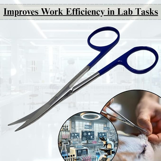 Premium Iris Scissors Micro Dissecting Scissors Curved 4.5" with Fine Sharp Blades Made of Stainless Steel Medical Surgical Tools (Blue Handle)