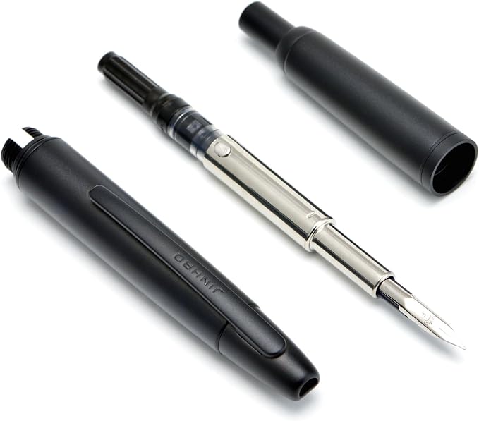 Jinhao 10 Press Fountain Pen with Box, Matte Black Retractable Fine Nib with Converter Set (Clip Version)
