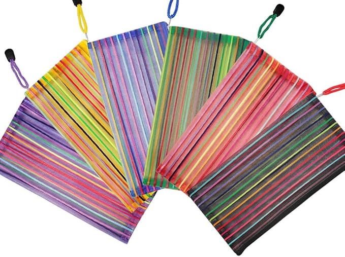 selizo 6 Pcs Pencil Pouch Plastic Pencil Cases Zipper Mesh Pouch Bag for Office Pen Cosmetic Makeup