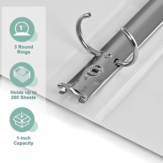 SUIN Basic 1-Inch 3-Ring-Binder, Customizable Clear View Cover, for US Letter Size 8-1/2 x 11'', Perfect for Office/School (White - 48 Packs)