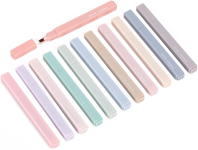 ZEYAR Aesthetic Cute Highlighter Pens, Cream colors, Chisel & Flexible Tip, Cuboid Design, Water Based, Quick Dry, No Bleed for bible (12 Cream Colors)