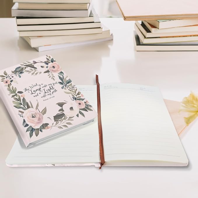 Pink Flowers Christian Hard Shell Journal Notebook 200 Sheets (5.8 x 8.3) | Bible Gifts for Women, College Ruled Notebook, Inspirational Notebooks, Journals for Writing Planner Note Taking