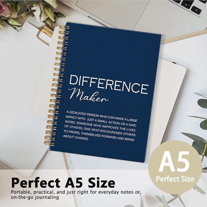 Navy Blue Difference Maker Gift, Difference Maker Definition Hardcover Spiral Notebook Journal, Motivational Notebooks, Thank You Gifts for Women Men Teacher Coworkers, 5.5x8.3