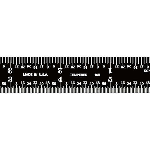 PEC Tools 6-inch Metal Ruler, Stainless Steel with Black Chrome Finish, 16R Graduation (1/32", 1/64", 1/50", 1/100") High-Precision, High Wear Resistance, High Contrast, Machinist Rule, Made in USA