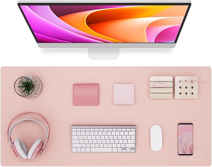 K KNODEL Large Desk Protector Mat, Leather Desk Pad (35.4"x17", Pink) | Non-Slip Desk Mat, Desk Pads and Blotters, Desktop Mat, Desk Protector and Cover, Office Computer, Laptop and Keyboard Mat