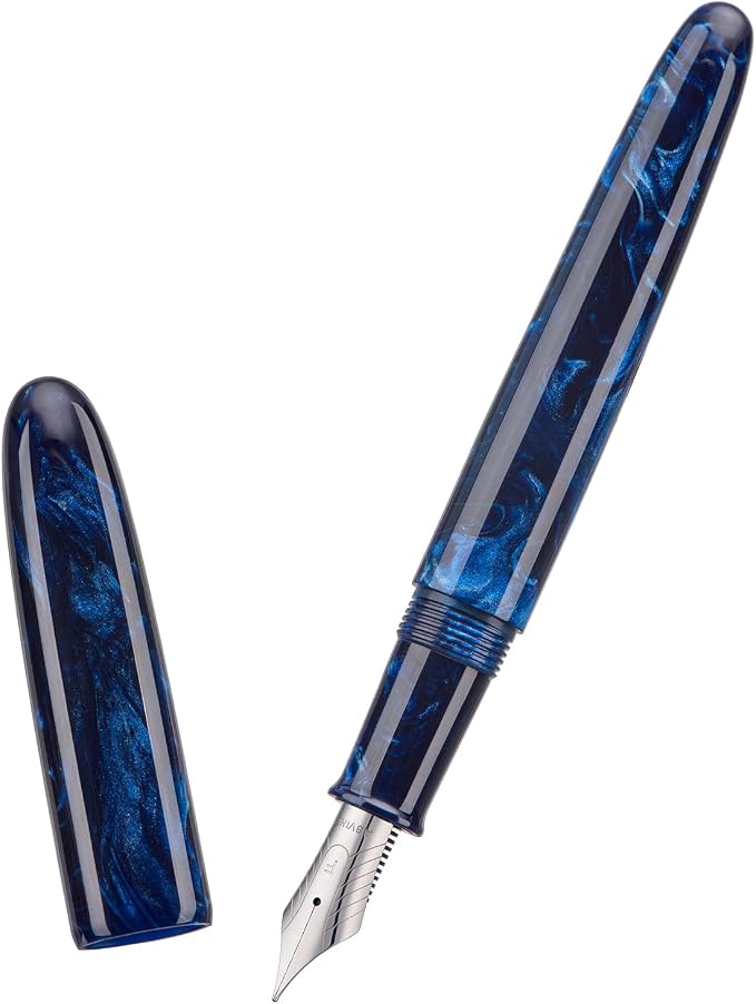 Asvine C80 Fountain Pen #8 Stub 1.1mm Nib Large Handcraft Calligraphy Art Drawing Pen with Converter Pen Case Collection Set (Galaxy Blue)