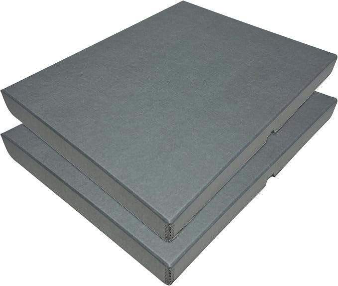 Lineco Clamshell Archival Storage Box, 16.5x20.5x1.75 Inch, Gray, Pack of 2 | Acid-Free with Metal Edge Boxboard, Organize and Store Photos Documents Cards Negatives Magazine Prints Family Records DIY
