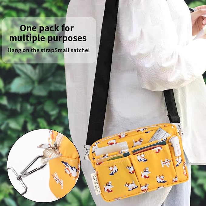 E-WEICHEN Multiple Pockets Portfolio Organizer with Zippered, Makeup Bag Travel Essentials for Women, Simple Waterproof Stationery Pencil Pouch Bag for Journal Office Art Supplies.Yellow Dog