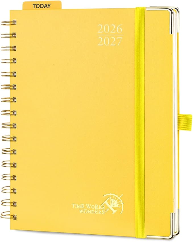POPRUN 2026-2027 Weekly Planner 6.25" x 8.5" Weekly and Monthly Planner | Jul 2026 - Jun 2027 Daily Agenda Book with Hourly Schedule, Tabs, Hardcover, School and Office Supplies- Light Yellow