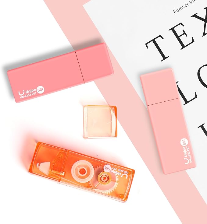 Unjoo Mini White Correction Tape Set (12pack, 5M/196" x 0.2", Pink) | Aesthetic Cute Correction Tape, Easy To Use, For school, Office Workers