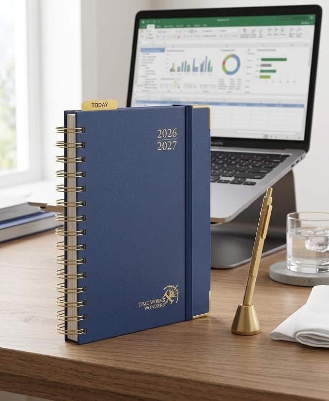 POPRUN 2026-2027 Weekly Planner 6.25" x 8.5" Weekly and Monthly Planner | Jul 2026 - Jun 2027 Daily Agenda Book with Hourly Schedule, Tabs, Hardcover, School and Office Supplies- Light Yellow