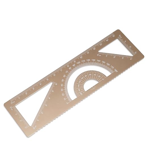 4-in-1 Geometry Set, Metal Math Ruler Kit- Aluminium Protractor, 2 Precision Triangles, Straight Edge Rule - Multifunctional Drafting& Measuring Small Ruler for Kids School - 6 in, Gold