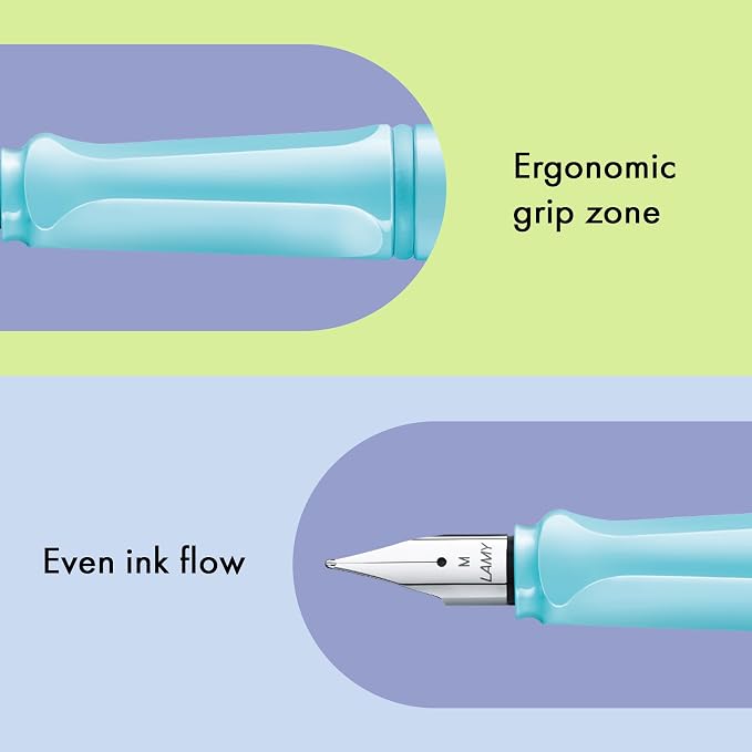 LAMY safari aquasky - Fountain Pen with ergonomic grip & polished steel nib in size B - ideal for any Writing & Calligraphy - including LAMY T 10 blue cartridge - Right-Handed