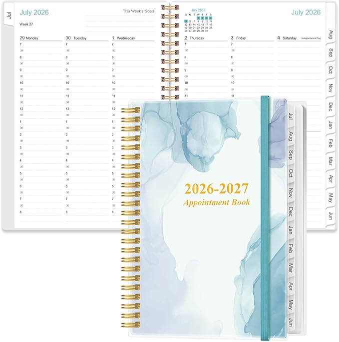 2026-2027 Appointment Book & Planner - Hourly Planner from July 2026 -June 2027, Weekly Appointment Book 26-27 with 30-Minute Interval, 6.4" x 8.5", Blue Watercolor