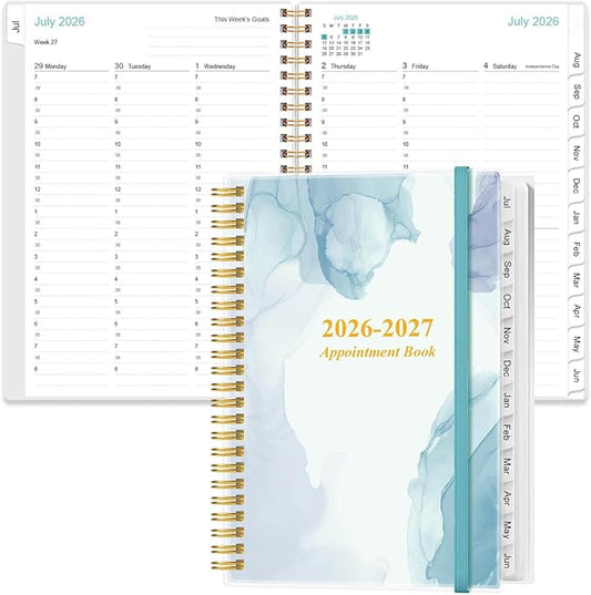 2026-2027 Appointment Book & Planner - Hourly Planner from July 2026 -June 2027, Weekly Appointment Book 26-27 with 30-Minute Interval, 6.4" x 8.5", Blue Watercolor