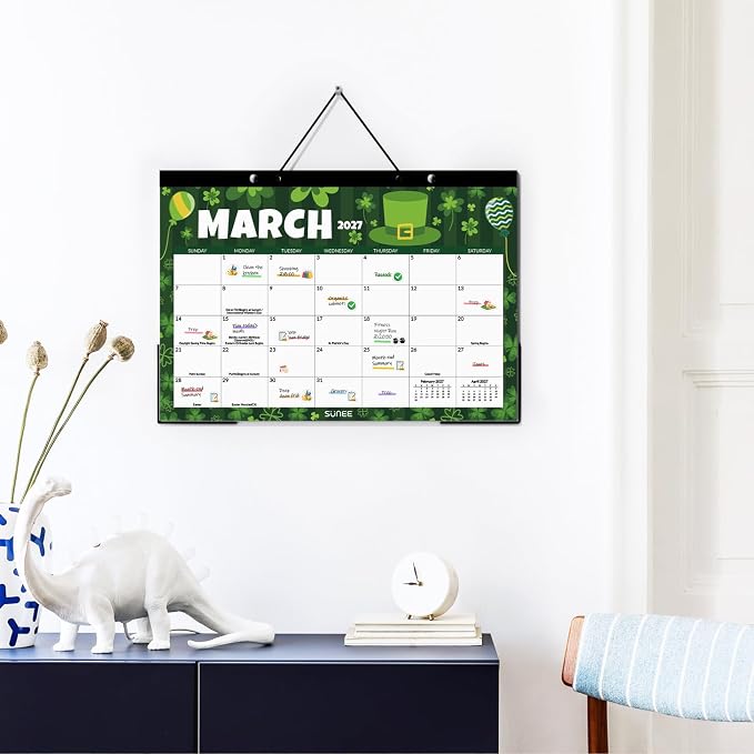 SUNEE Desk Calendar 2027 - 17" x 12" Desk Pad Calendar, 18-Month Monthly Planner Oct. 2026 - Mar. 2028, Desktop Calendar with 308 Planner Stickers, Plastic Protective Corners for Office, School and Home, Seasons Color