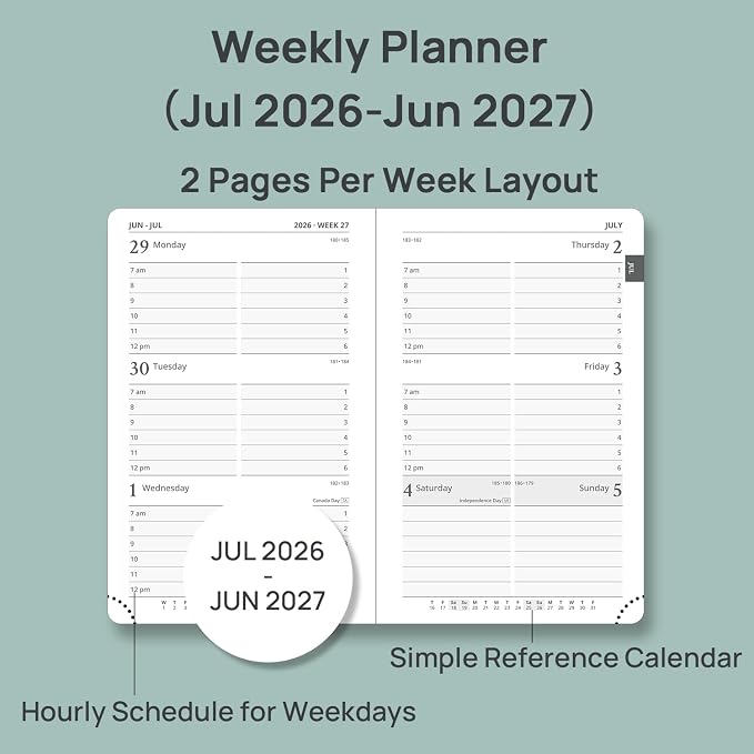 POPRUN 2026-2027 Academic Small Weekly Planner, 4" x 6.25" Purse Size Calendar, July 2026 to June 2027, Hardcover Appointment Book with Horizontal Layout, Hourly Time Slots - Violet
