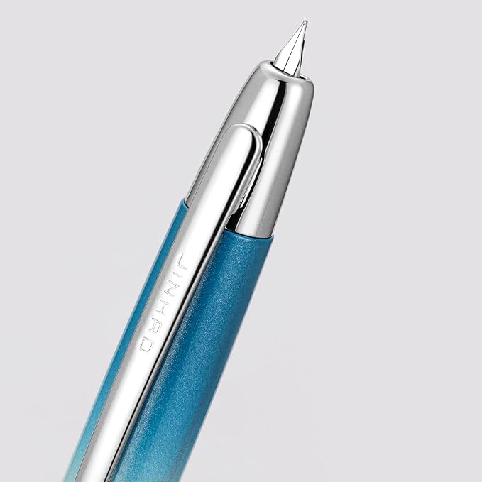 Jinhao 10 Press Fountain Pen with Box, Gradient Blue Retractable Fine Nib with Ink Converter Limited Edition Set (Silver Clip)