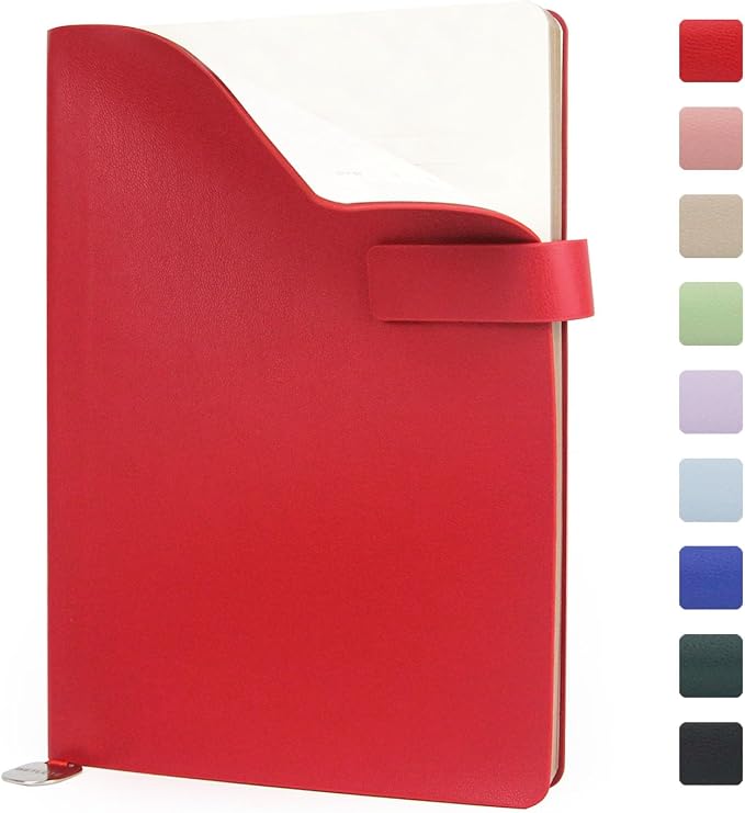 A5 Soft Cover Lined Notebook, Pen Holder & Gold Edges, 180° Lay Flat Journal, Large 5.7 x 8.4 in, Bookmark & Gift Box, Business Notebook for Work, Study, Travel(Red)