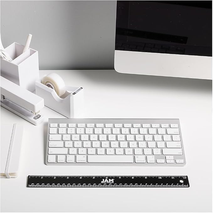 JAM PAPER Strong Stainless Steel Ruler - 12 Inch - Metal Ruler with Non-Skid Cork Backing - Black Metallic - Sold Individually