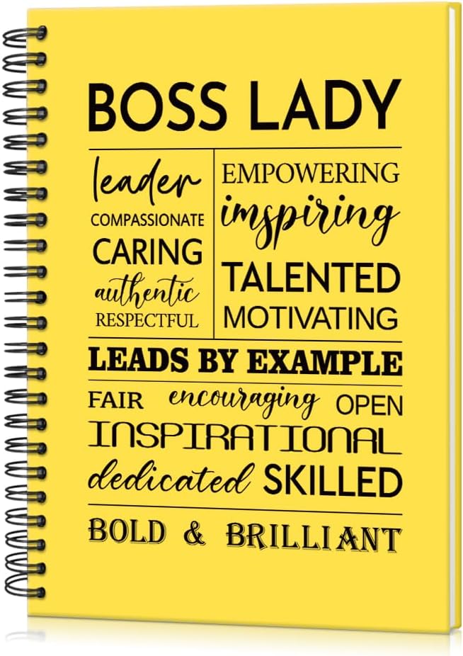 Boss Lady 160 Blank Pages Yellow Hardcover Spiral Notebook, New Business Owner Gifts Women Boss Gifts for Boss Female, Appreciation Gifts for Women Entrepreneurs, Boss Day Women's Day Gifts