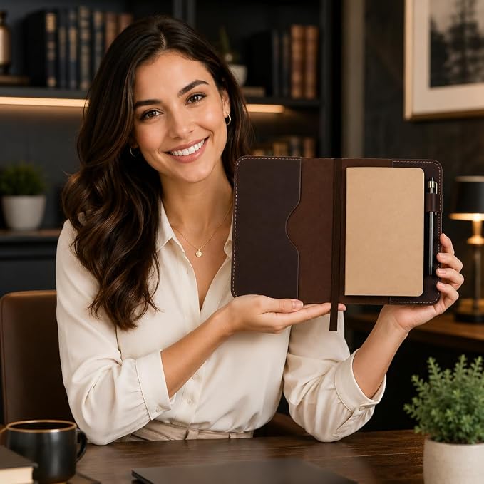 Full Grain Leather A5 Journal Cover for 5.75 x 8.25 in Hardcover Notebook, Refillable Leather Notebook Cover with Pen Loop, Compatible with Leuchtturm1917, Moleskine & A5 Planners, Handmade (Dark Brown)